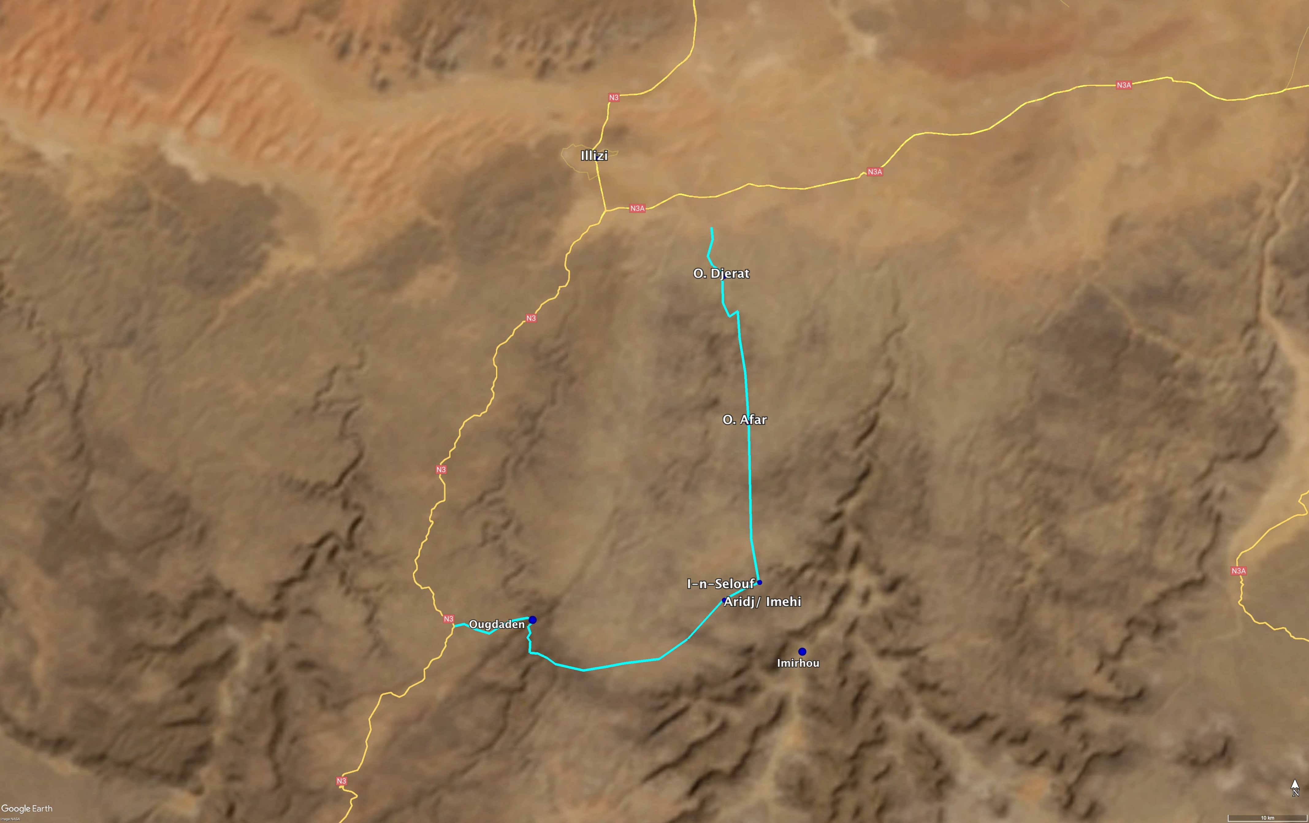 Carte circuit exploration rupestre avec Yves Gauthier en rando chamelière - 16 jours à pied | Point-Afrique Voyages