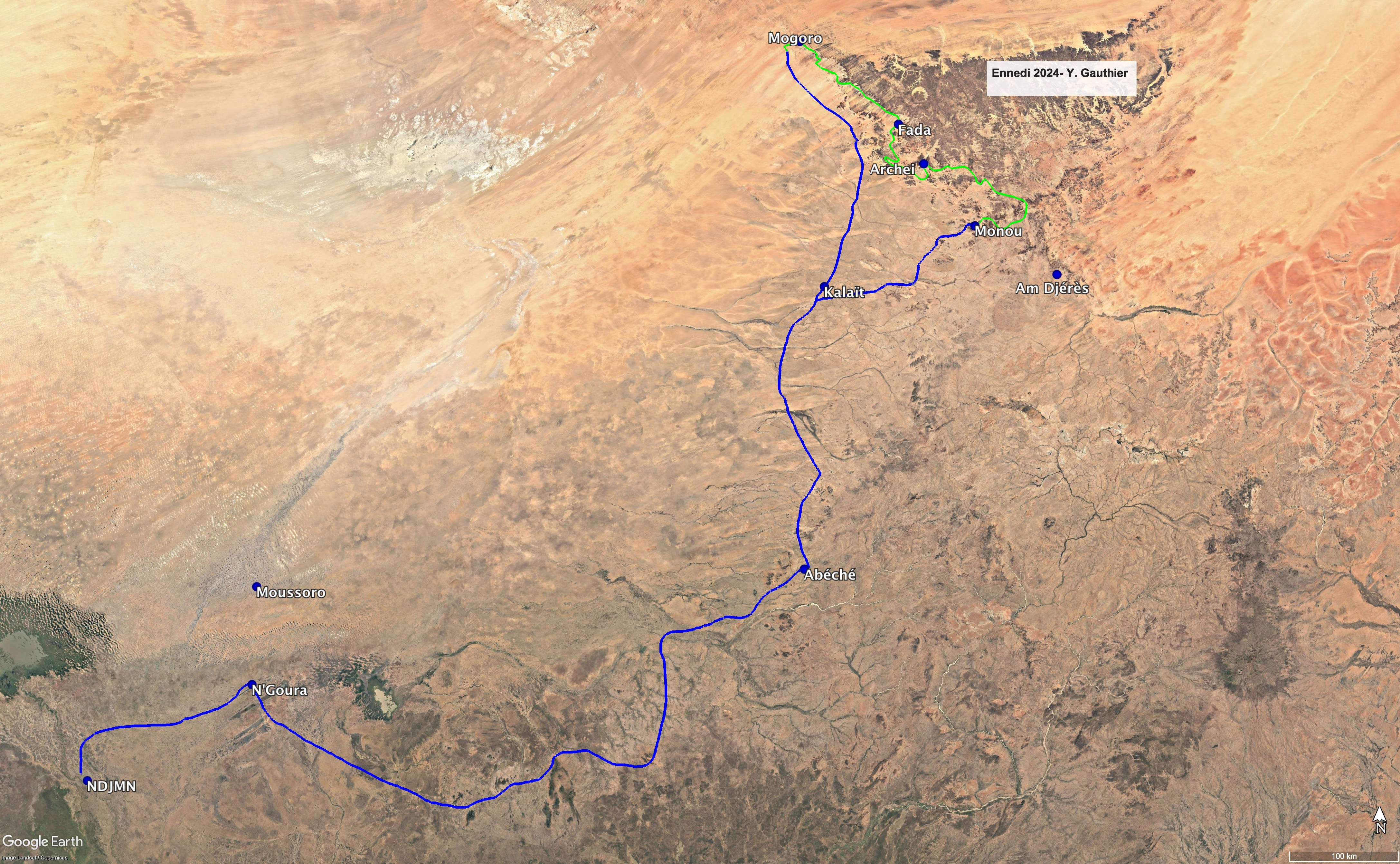 Carte circuit exploration rupestre avec Yves Gauthier dans l'Ennedi au Tchad - 24 jours en véhicule 4x4 | Point-Afrique Voyages